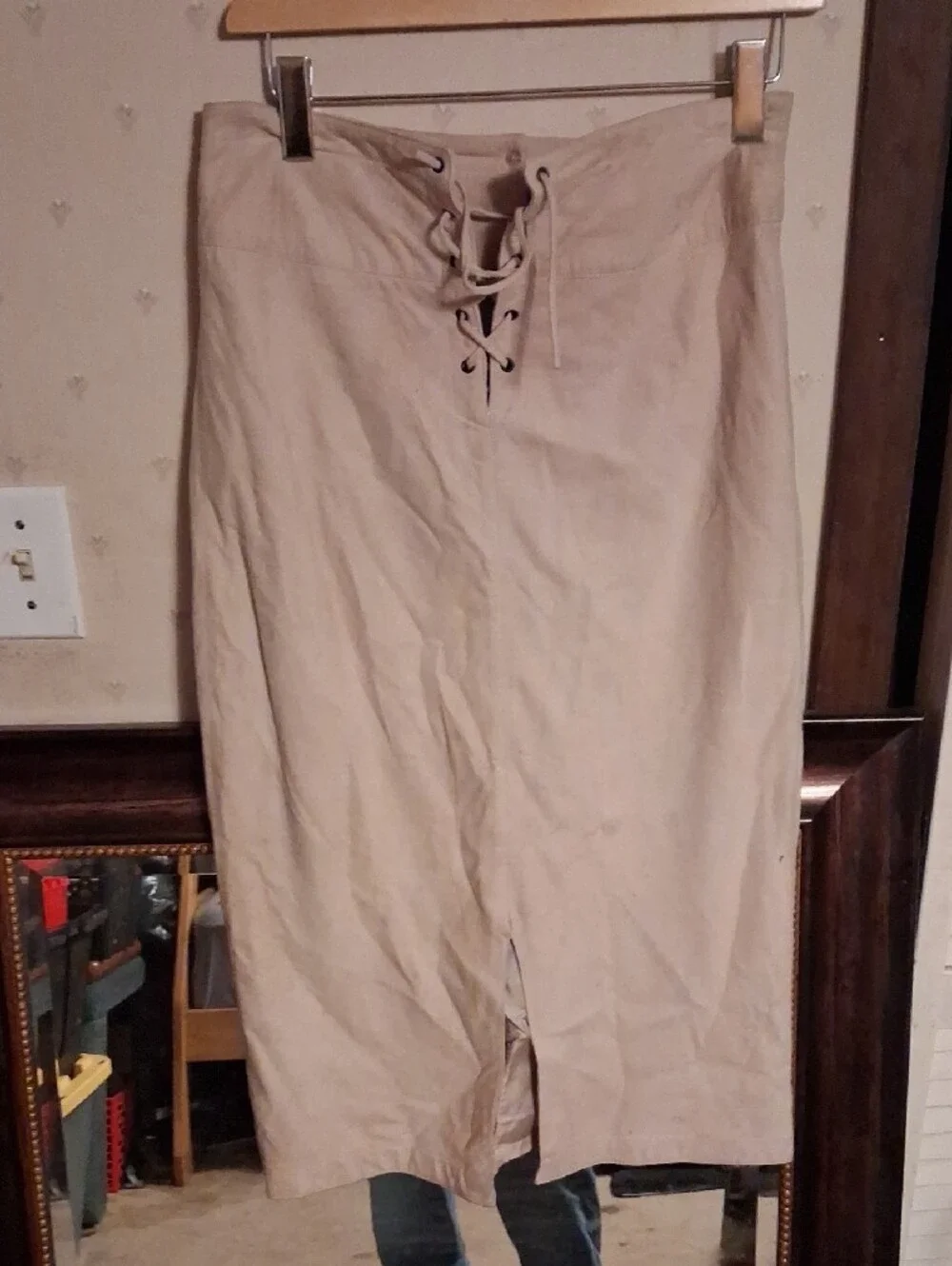 Adrienne Vittadini Neutral Beige Lace-Up Pencil Skirt